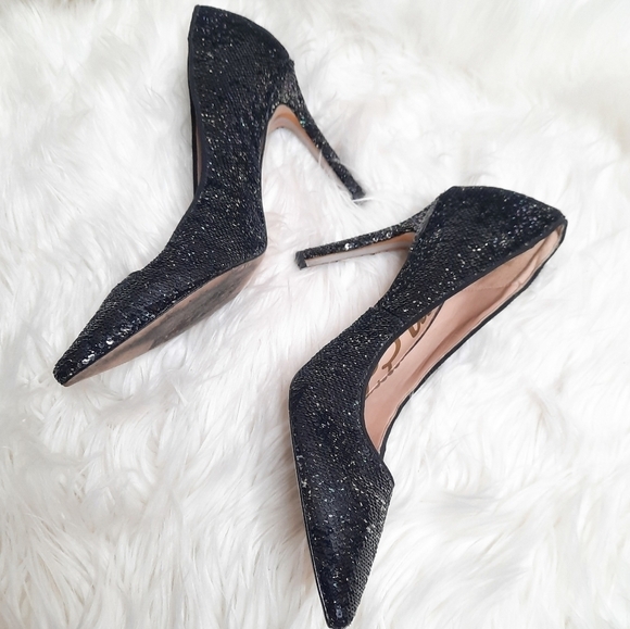 Same Edelman Black Sequined Hazel Pump High Heels 6 - Picture 4 of 9